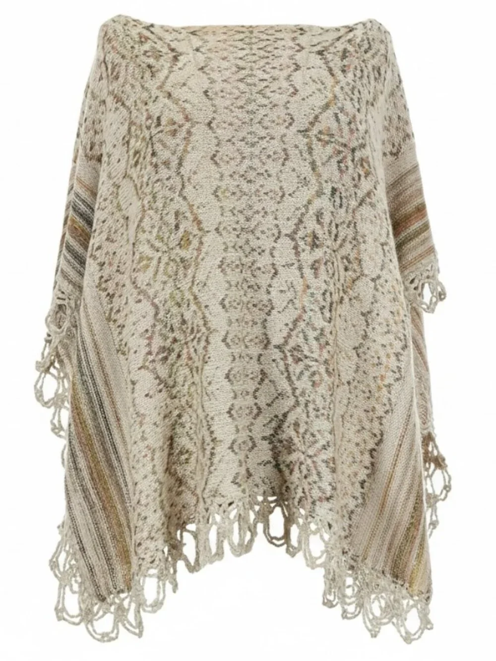 Free People Casablanca Knit Cape Poncho Sand Combo Silk/Cotton/Wool Blend O/S